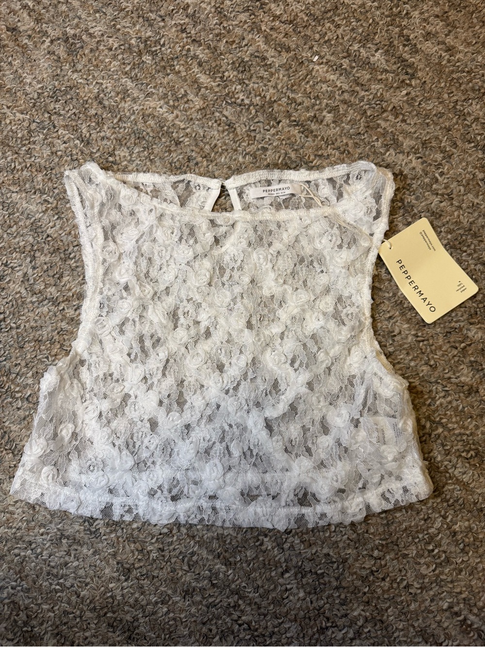 Peppermayo White Floral Lace Cropped Top
